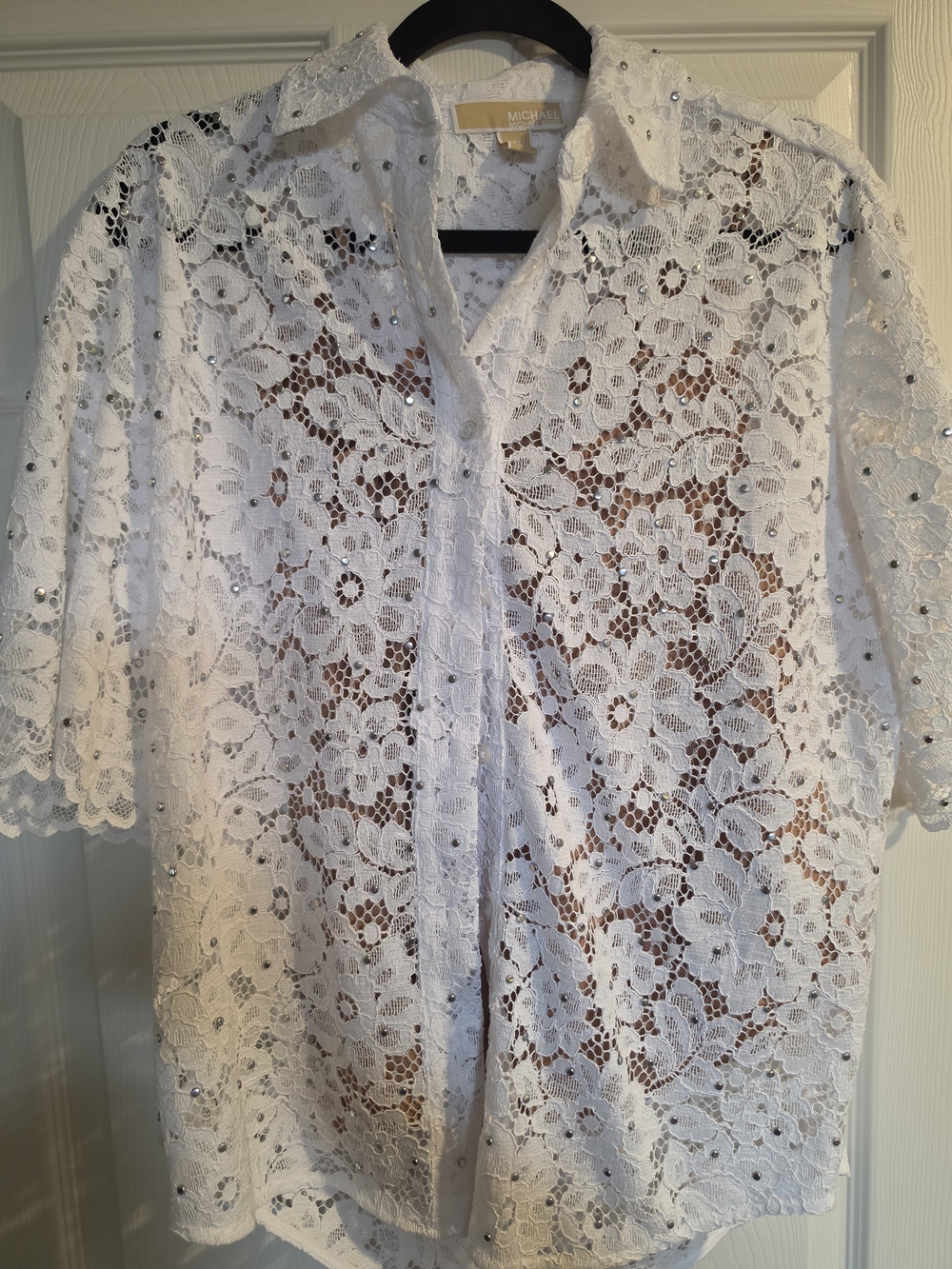 Michael Kors White Lace Button-Front Blouse